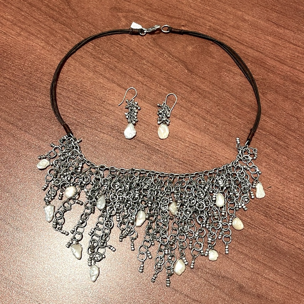 Elegant Silver and Freshwater Pearl Necklace and Earring Set